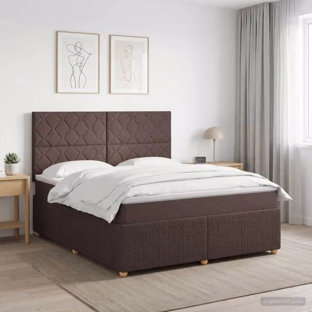 Letto box spring con materasso vidaXL in tessuto marrone e bianco con base a sollevamento L/P: 180 x 200 cm – 1