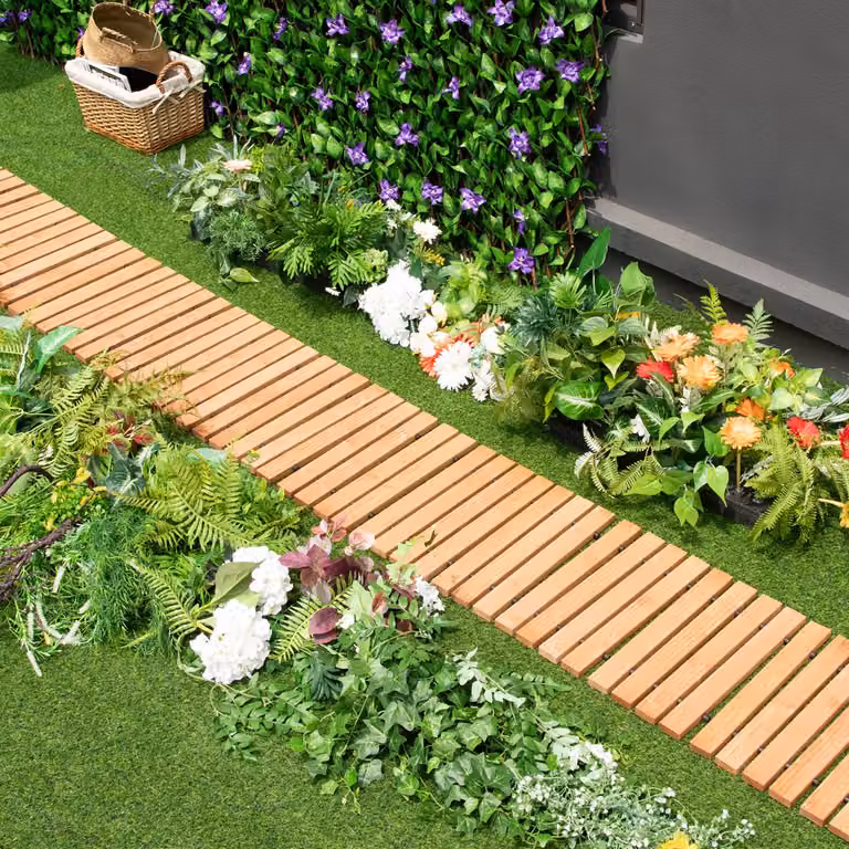 Sentiero avvolgibile in legno marrone per giardino con fil di ferro e superficie antiscivolo Costway L: 43 cm