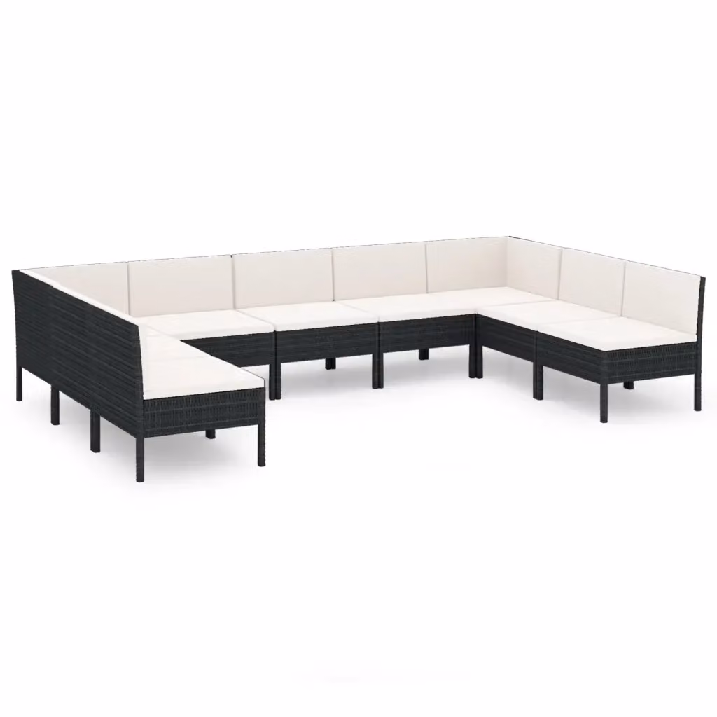 Set di divani da giardino vidaXL a forma di U composto da 9 pezzi con cuscini bianchi e struttura in metallo nero – 2