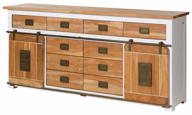MASSIVMOEBEL24 | Credenza in legno di mango 200x45x90 laccato bianco RAILWAY #522