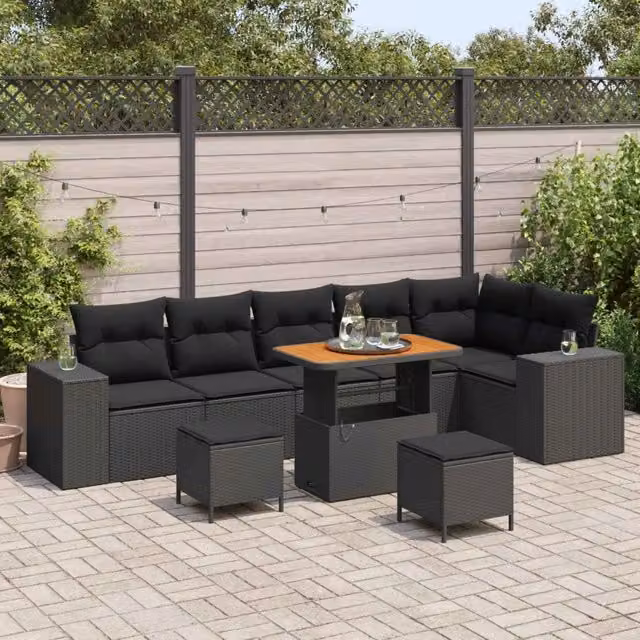 Set Divano da Giardino 9 pz Nero polyrattan 3362024