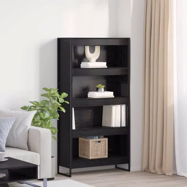 Armadio per Libri Industrial vidaXL in MDF e Metallo Nero Opaco L: 80 cm, P: 30 cm, H: 155 cm – 1