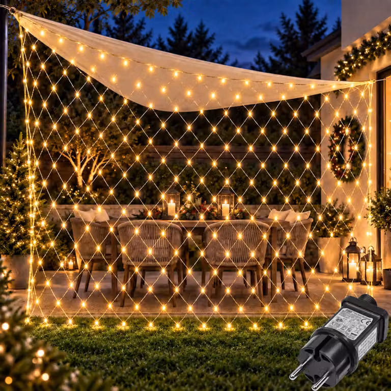 1.5X1.5m LED luci fiabesche rete luce bianco caldo 8 modalità funzione memoria spina per cespugli giardino albero di Natale festa Natale illuminazione decorazione