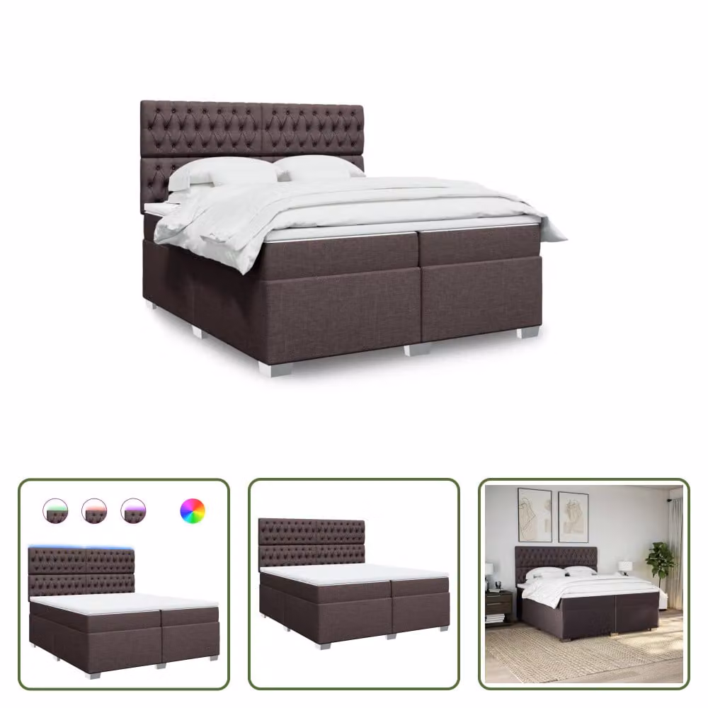 The Living Store Letto a molle con materasso marrone scuro 200x200 cm in tessuto