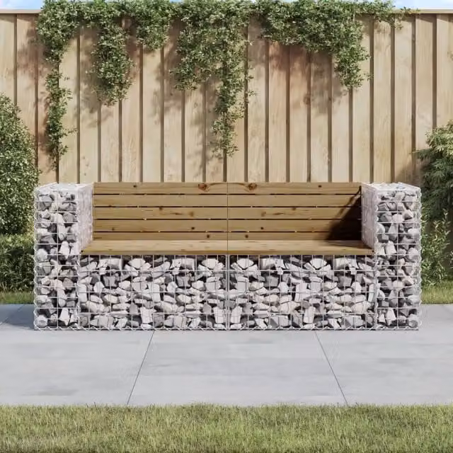 Panca da Giardino Design Gabbione-Sgabello-Panca da esterno 184x71x65,5cm Pino Impregnato