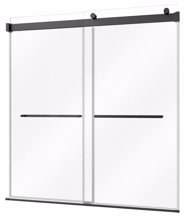 Pannello doccia senza telaio per vasca da bagno SucceBuy, 1524x1524 mm, vetro temperato di 8 mm con design nero, porta scorrevole a due ante con maniglie in acciaio inossidabile e rivestimento nanotecnologico, ideale per vasche da bagno e docce