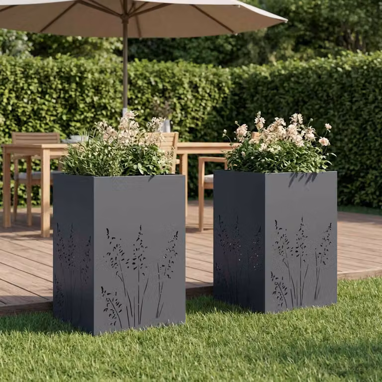 Set di 2 vasi da giardino vidaXL in metallo colore antracite L/P/H: 50 x 50 x 75 cm