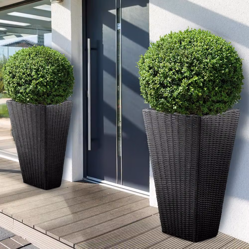 Fioriera Deuba® in plastica effetto polyrattan colore antracite e marrone L: 70 cm, P: 40 cm, H: 40 cm – 2