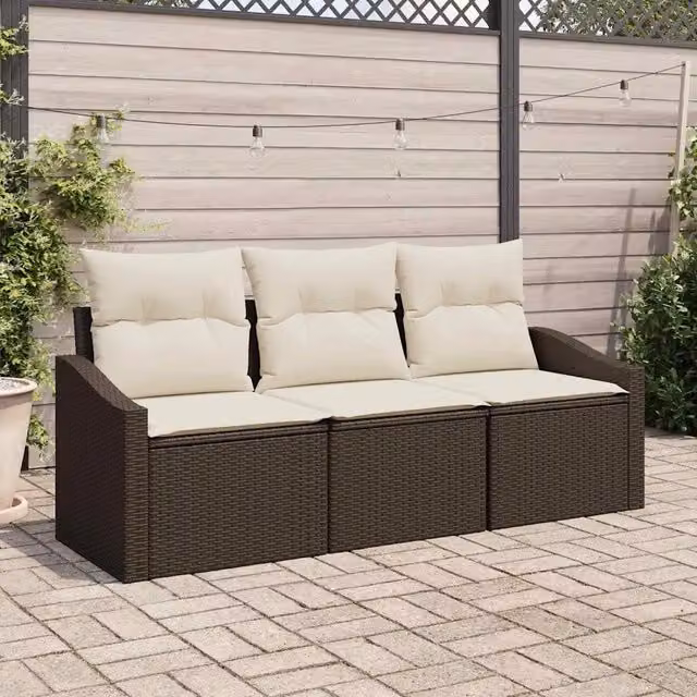 Set Divano da Giardino 3 pz-Sofa da Giardino-Divanetto da esterno Marrone e bianco polyrattan 622251