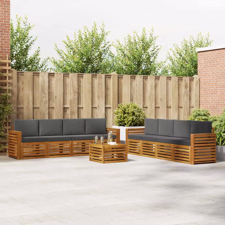 Set di divani da esterno vidaXL 9 pz in legno di acacia con cuscini, Beige e Antracite