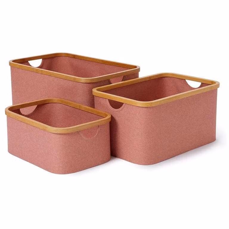 Scatole portaoggetti Lumaland con cornice in bambù - Set da 3 - Rosa