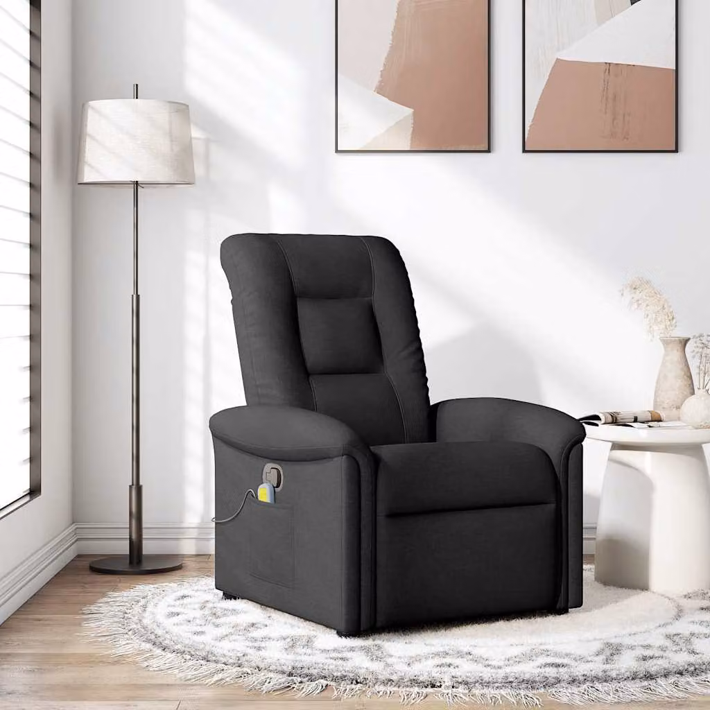 vidaXL Poltrona Relax Reclinabile Nera in Tessuto con Braccioli e Struttura in Legno e Metallo
