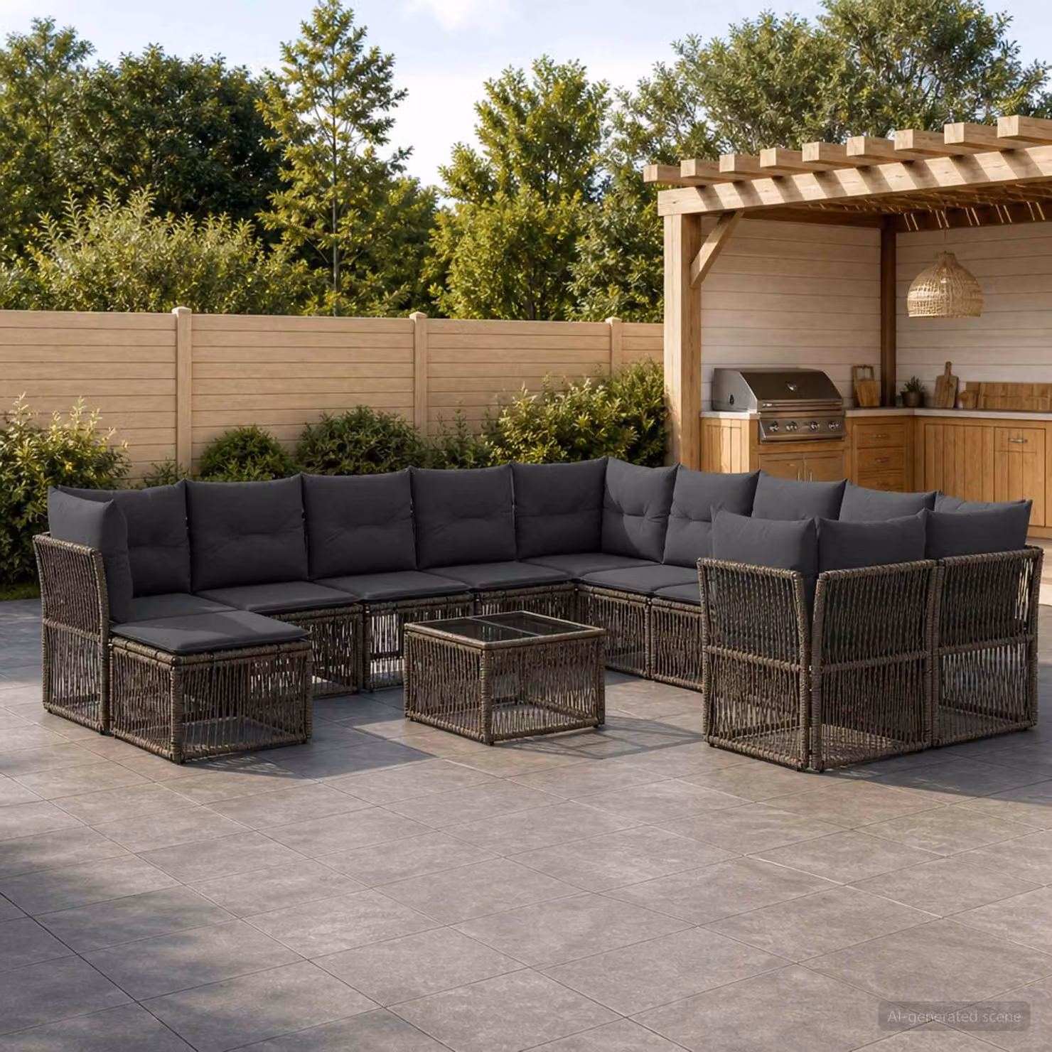 Set Divano da Giardino vidaXL 12 pz Grigio in Polyrattan con Cuscini e Tavolino da Esterno a Forma di U