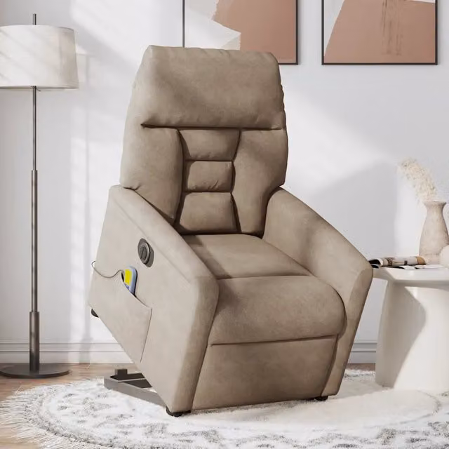 Poltrona a Rialzo Reclinabile con Assistenza Elettrica vidaXL in Microfibra Beige – 1