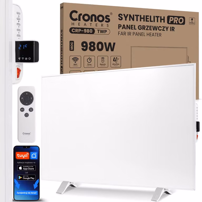 Riscaldatore a infrarossi Cronos Synthelith Pro CRP-980TWP 980W con WiFi e telecomando, bianco