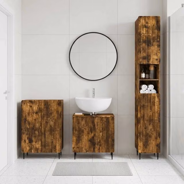 Set di armadietti da bagno in 3 pezzi ZWOLLE Rovere Fumo
