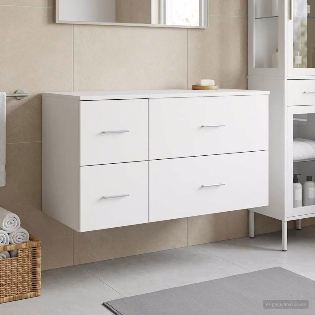 Set di mobili da bagno moderno vidaXL composto da mobile lavabo e pensile bianco in legno MDF sospeso