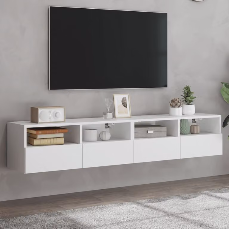 Set di 2 mobili TV da parete vidaXL bianchi in legno multistrato e MDF, design moderno per soggiorno, L 80 cm x P 30 cm x H 30 cm