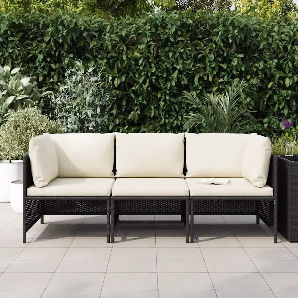 Divano da giardino a L con cuscini vidaXL, struttura in metallo e rattan nero e bianco – 2