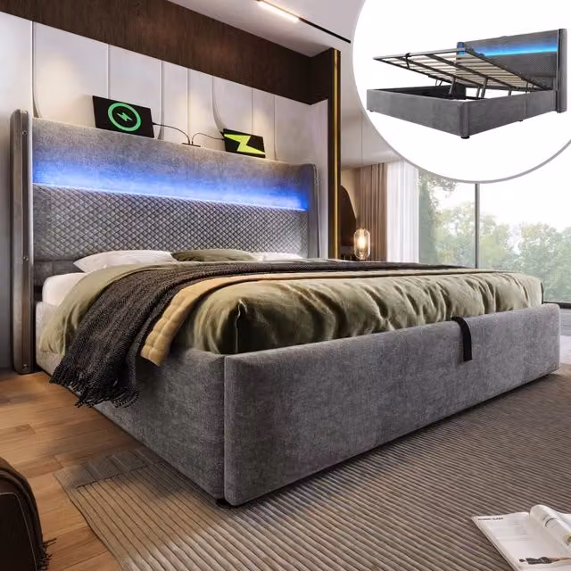 letto idraulico lino grigio 140x200 cm