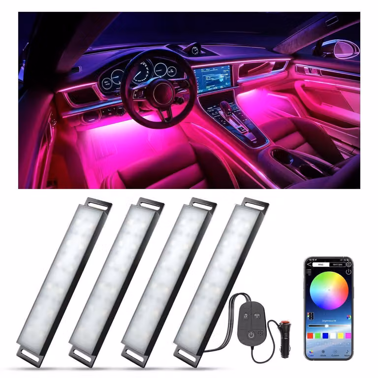 Illuminazione interna per auto a LED RGB con controllo tramite app, 16 milioni di colori, modalità musicale, 12V