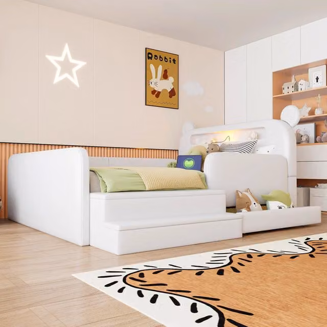 letto imbottito pelle sintetica bianco 140 x 200 cm
