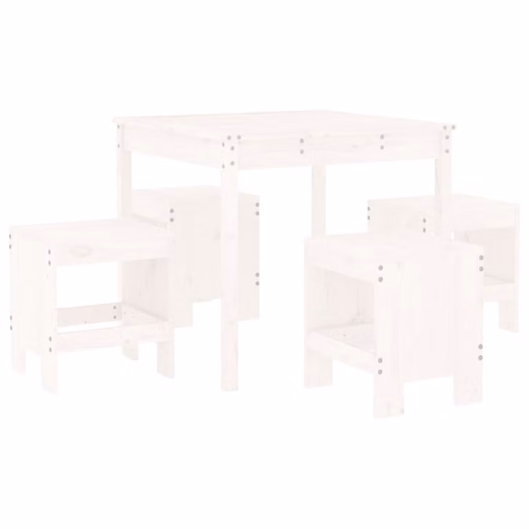 Set da Pranzo per Giardino 5pz Bianco in Legno Massello di Pino