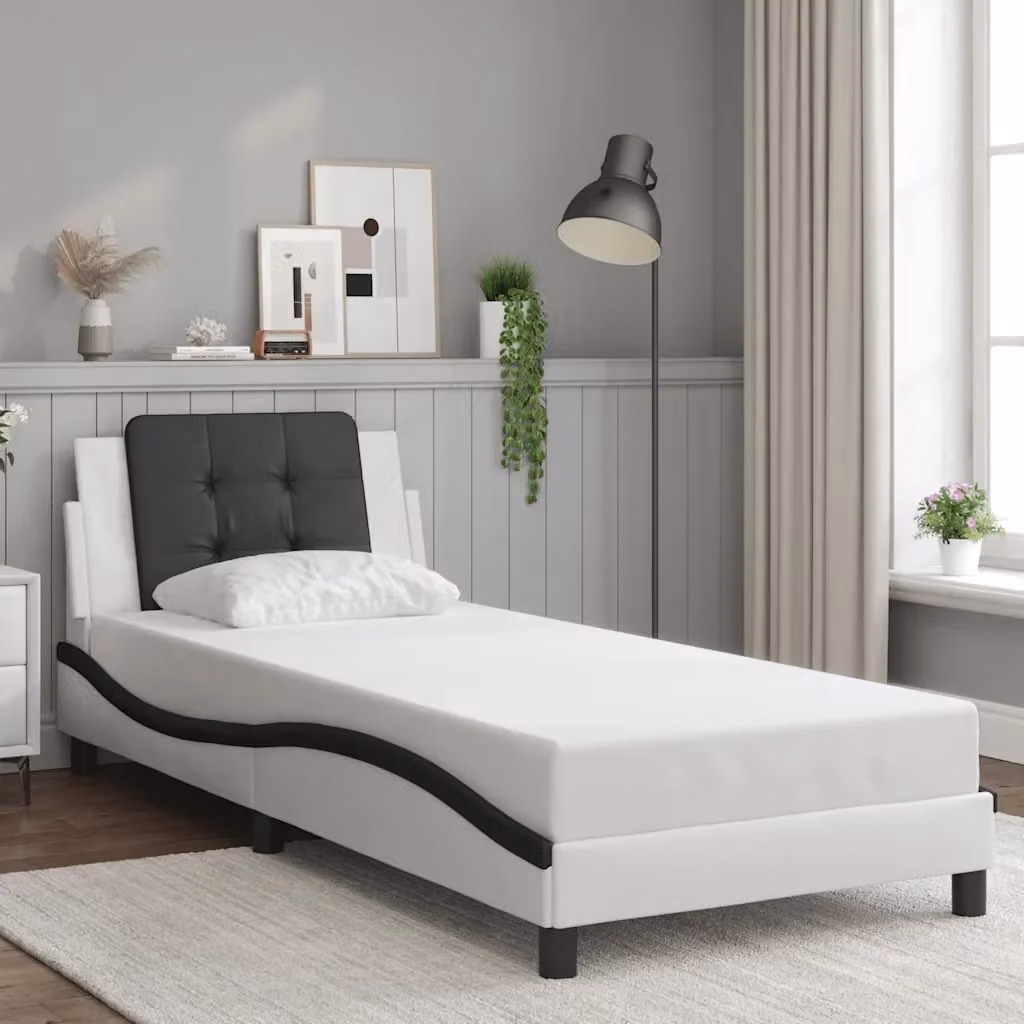 Letto singolo Zadar in similpelle nero e bianco con struttura in legno e metallo, L/P/H: 90 x 190 cm – 2