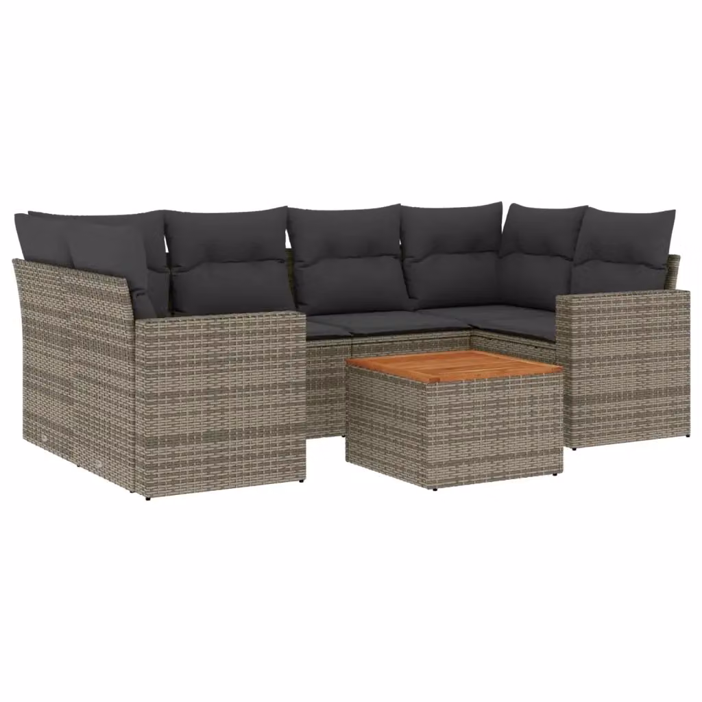 Set di divani da giardino vidaXL in polyrattan 7 pezzi con cuscini grigi e tavolo da caffè moderno a forma di L – 2