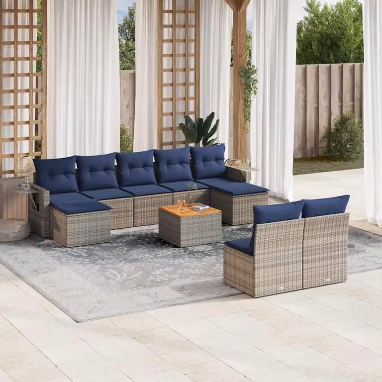 Maison Exclusive - Set divano da giardino 10 pezzi con cuscini, grigio, polyrattan