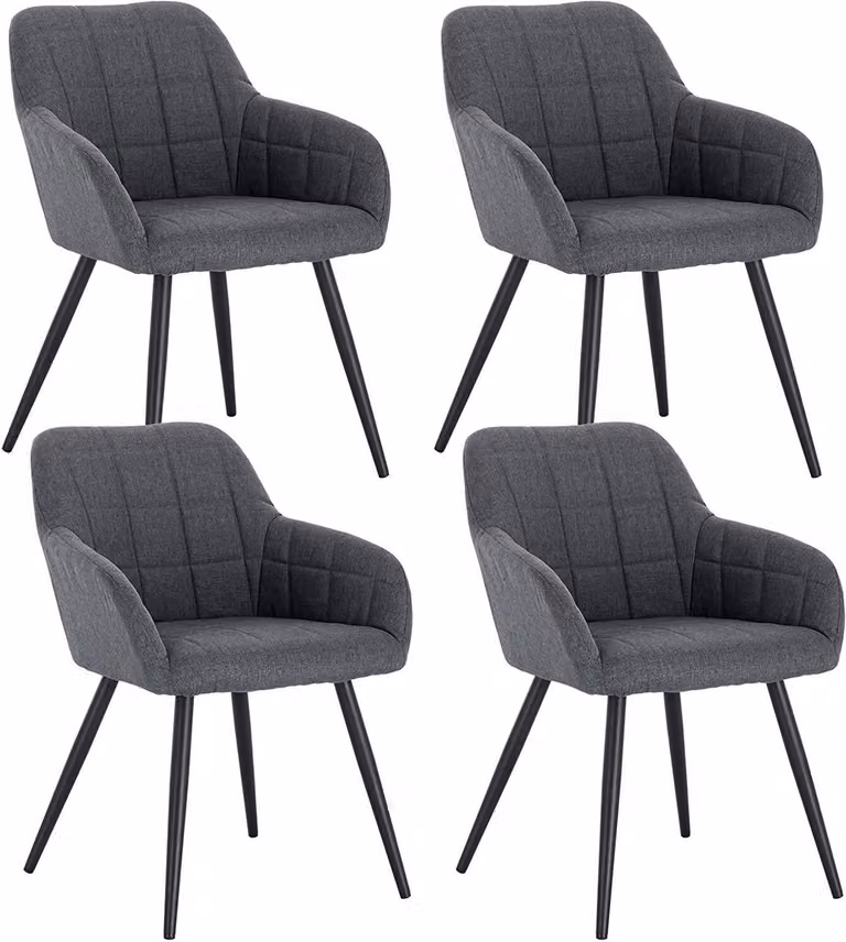 WOLTU set di 4 sedie per sala da pranzo sedia da cucina sedia da soggiorno sedia imbottita con braccioli, seduta in lino, gambe in metallo, grigio scuro