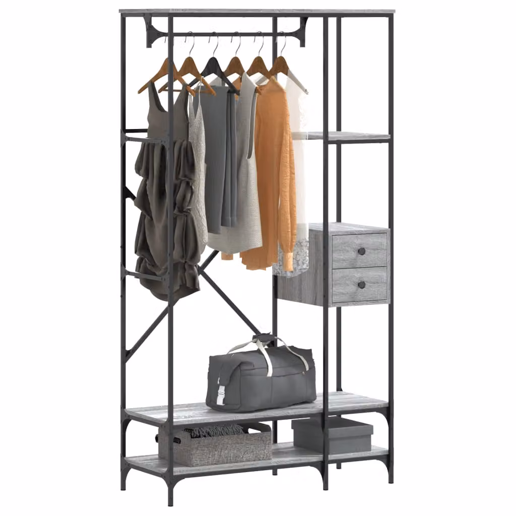 vidaXL Appendiabiti con Scaffali Grigio Sonoma in Legno Multistrato e Metallo