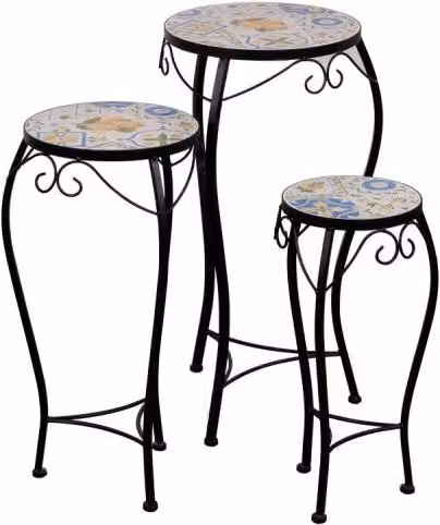 Set di 2 confezioni 3 Porta Vasi Sorrento In Ferro Battuto E Mosaico Cm 55x26x135