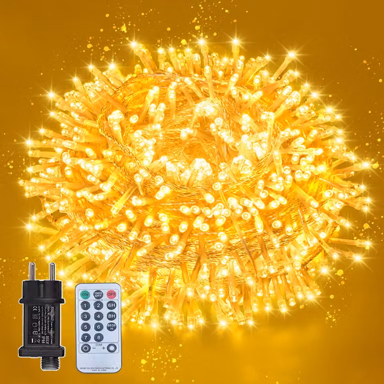 Catena luminosa a LED, 12 metri, 100 LED bianco caldo, con telecomando e timer