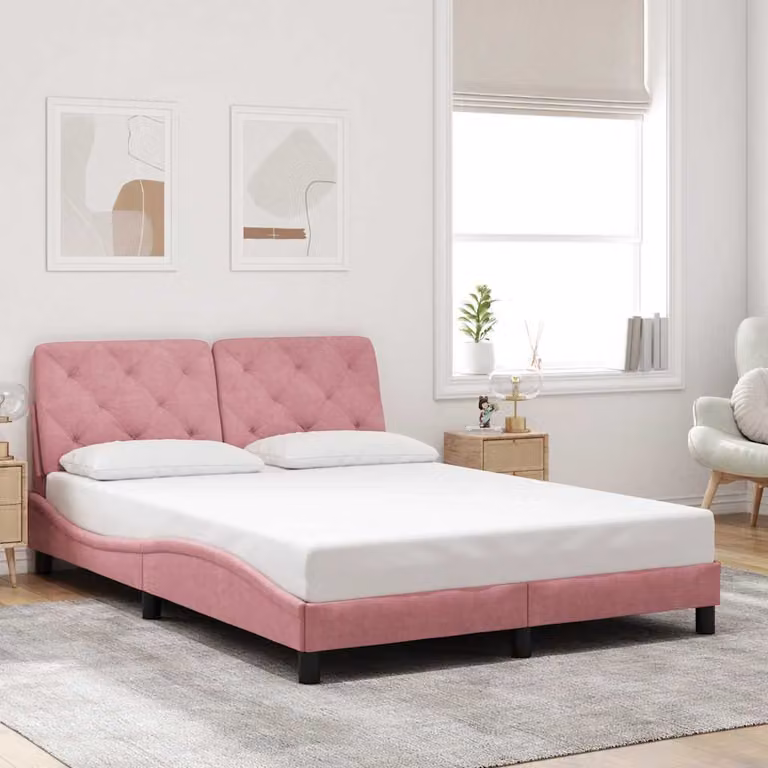 vidaXL Giroletto senza Materasso in Velluto Rosa L/P: 200 x 120 cm