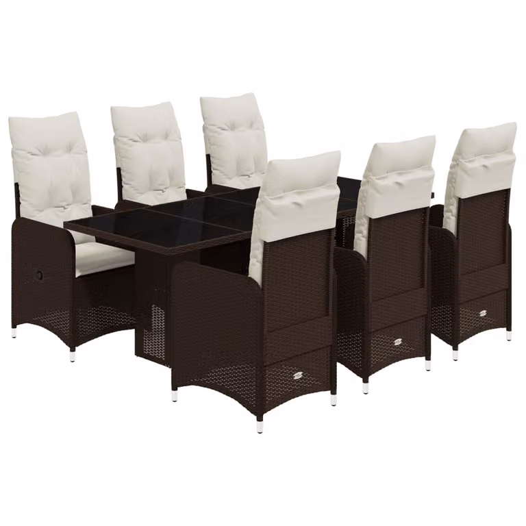 Set Bistrò da Giardino 7 pz con Cuscini in Polyrattan Marrone