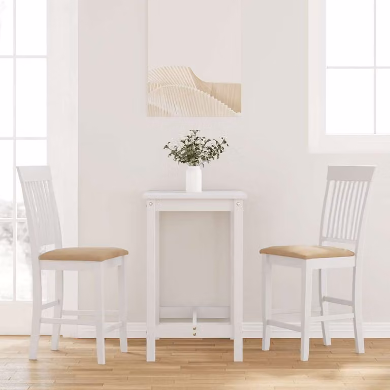Set di 2 sgabelli da bar vidaXL con cuscini in legno di Hevea, colore bianco e marrone