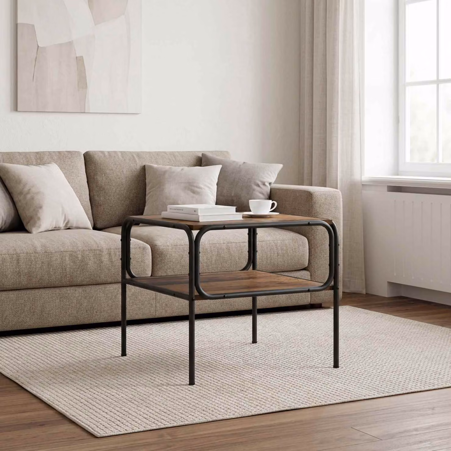 vidaXL Tavolo laterale moderno in legno e metallo marrone L: 100 cm, P: 50 cm, H: 46 cm