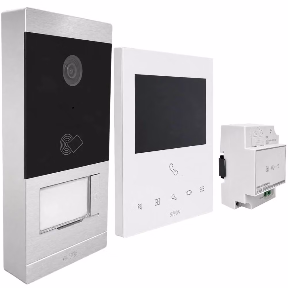 Kit videocitofonico AVE KV01-1PIT5BAP per abitazioni, bianco e argento, montaggio a parete in alluminio – 2
