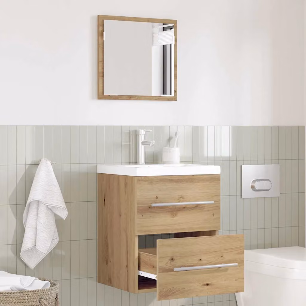 Set di mobili da bagno moderno vidaXL in legno e metallo, Marrone e Argento, L 41 cm x P 38,5 cm x H 48 cm