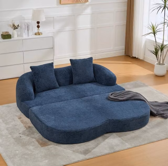 Divano letto 2 posti pieghevole in ciniglia blu navy