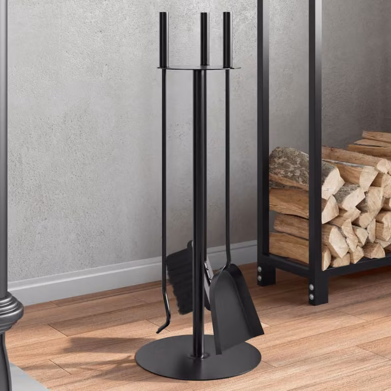 Set di attrezzi per camino vidaXL in acciaio, 4 pezzi, nero, L/P/H: 22 x 59 x 55 cm