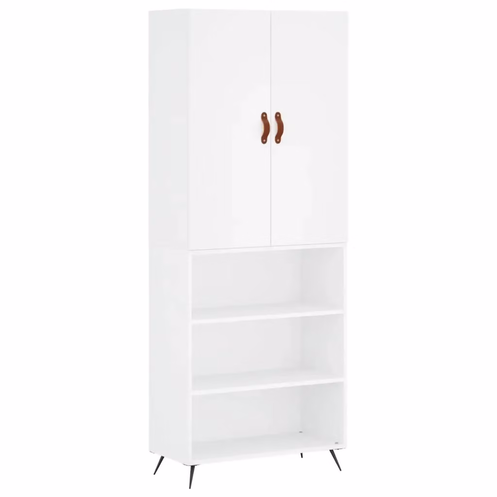 Credenza moderna bianca vidaXL a parete in legno e metallo L: 69,5 cm, P: 34 cm, H: 180 cm – 2