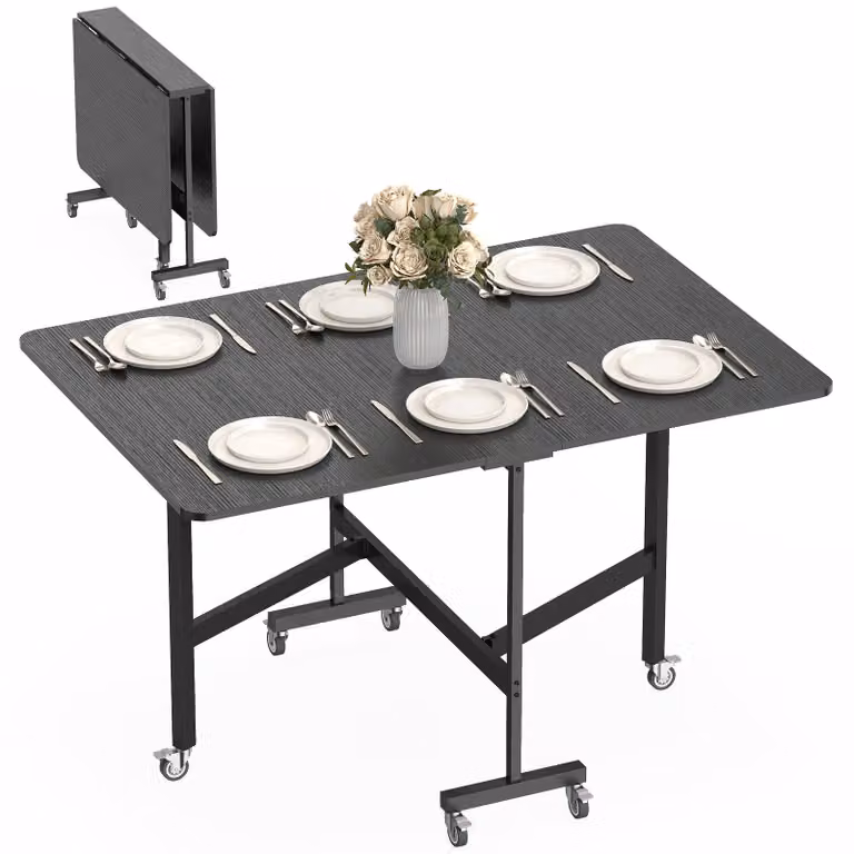HOMCOM Tavolo da pranzo pieghevole da cucina per 4-6 persone con 6 rotelle e freni