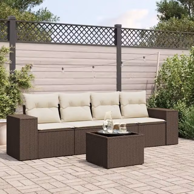 Set Divano da Giardino 5 pz con Cuscini Marrone in Polyrattan 3222292