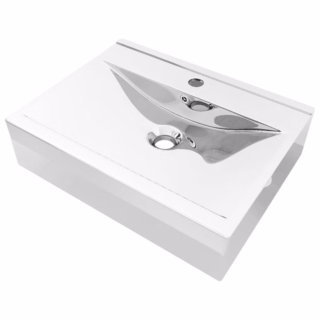 Lavandino con Troppopieno 60x46x16 cm in Vetroceramica Argento