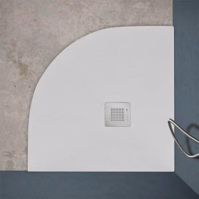 Piatto doccia semicircolare Inbagno Ten bianco in mineral cast riducibile su misura L/P: 80 x 80 cm – 2
