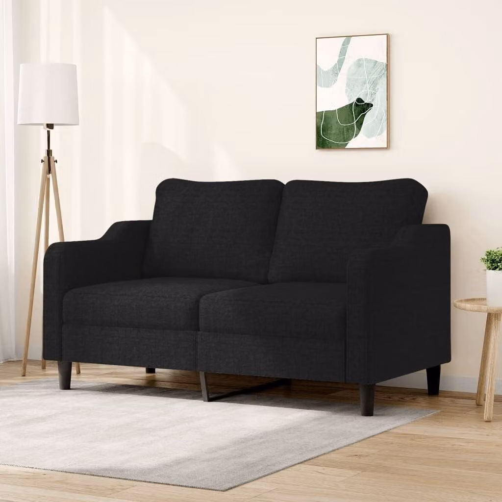 Divano esclusivo, due posti, colore nero, 140 cm, rivestito in tessuto