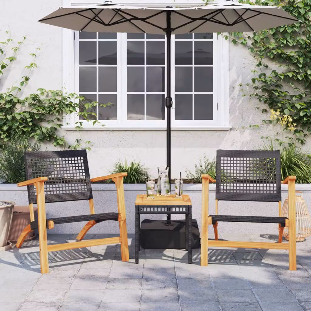 Set da Bistrot vidaXL 3 pz in Polyrattan e Legno di Acacia Nero e Marrone