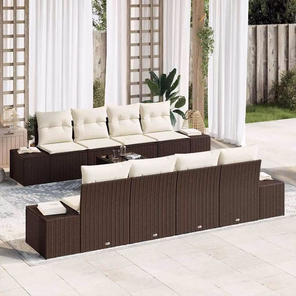 Maison Exclusive - Set Divano da Giardino 8 pcs Marrone e Crema polyrattan